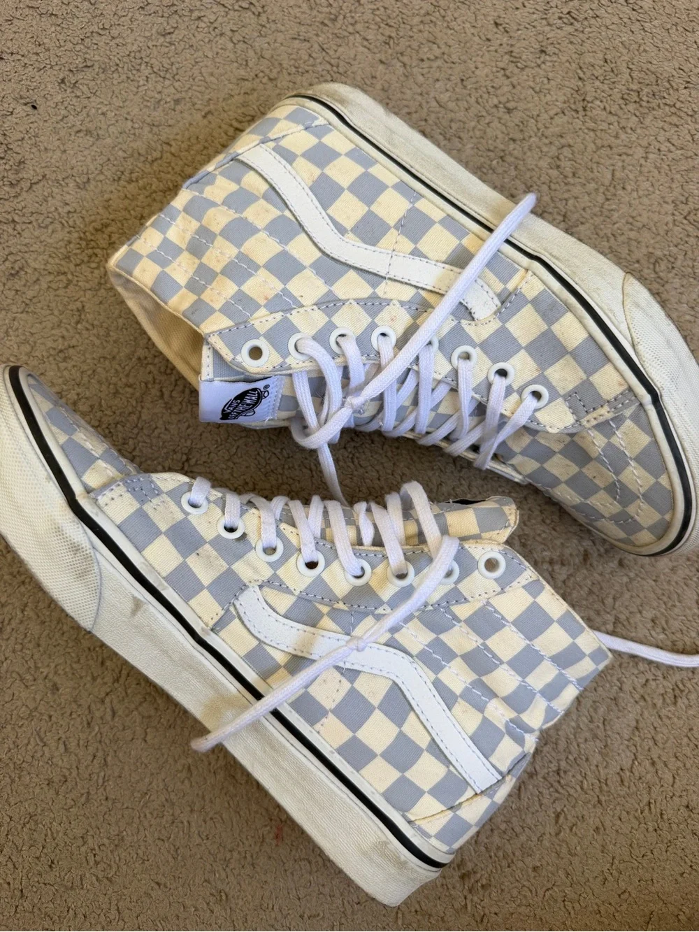 Vans Checkerboard High-Top Canvas Sneakers - White and Light blue